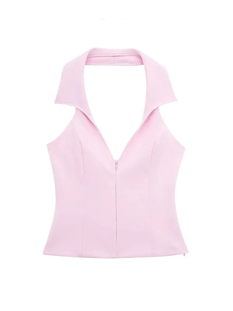 A&A Chic Spring Pink Halter Neck Skort Set