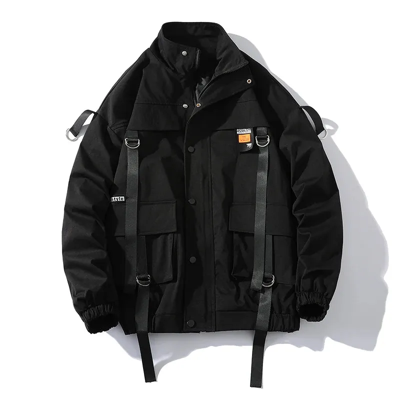 Aidase Hip Hop Mens Windbreaker Jacket Autumn Mens Korean Fashions Bomber Jackets Ribbons Harajuku Oversize Jackets Man Outwear