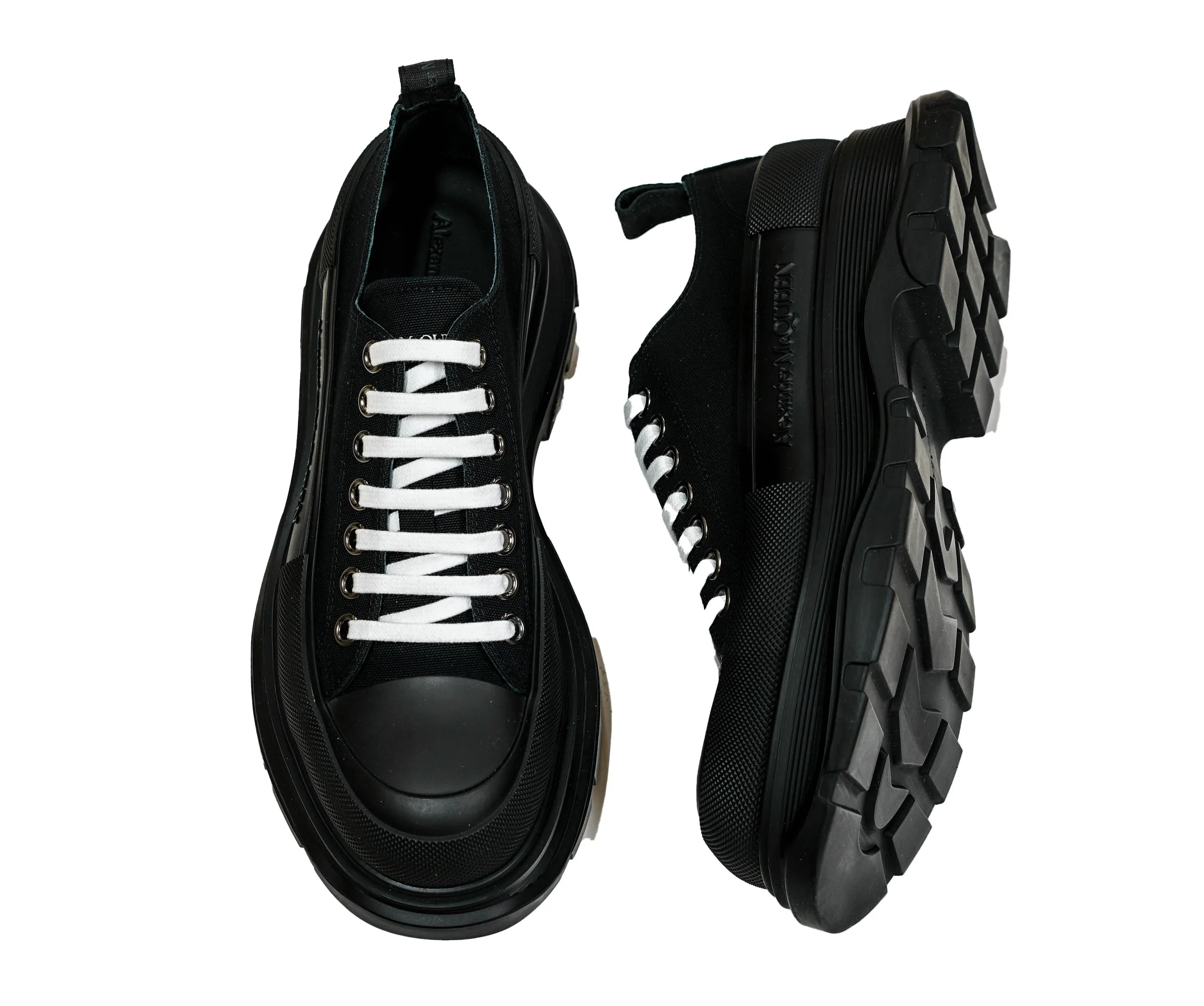 Alexander McQueen Men's Black Tread Slick Lace-up Canvas Sneaker 705660