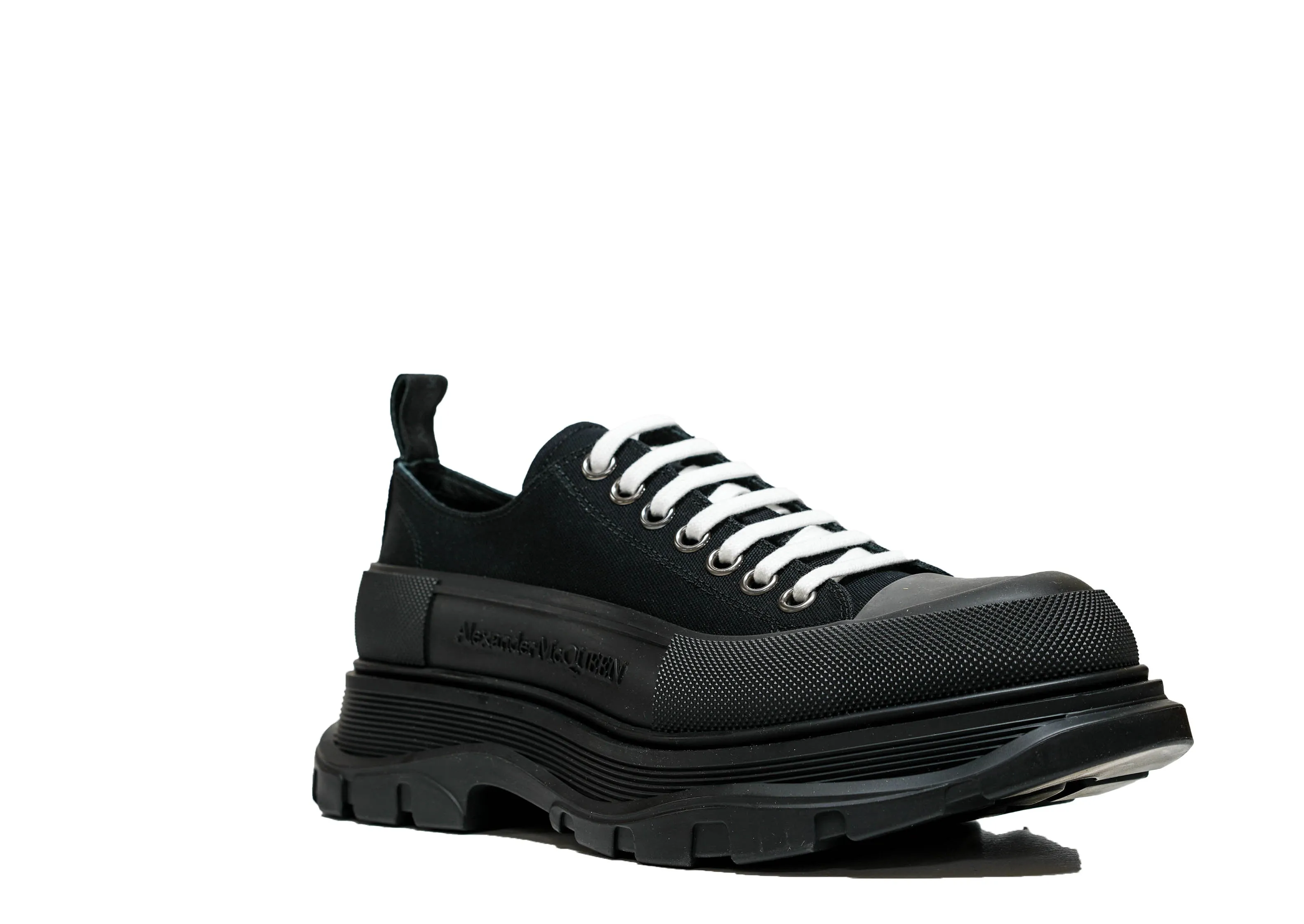 Alexander McQueen Men's Black Tread Slick Lace-up Canvas Sneaker 705660