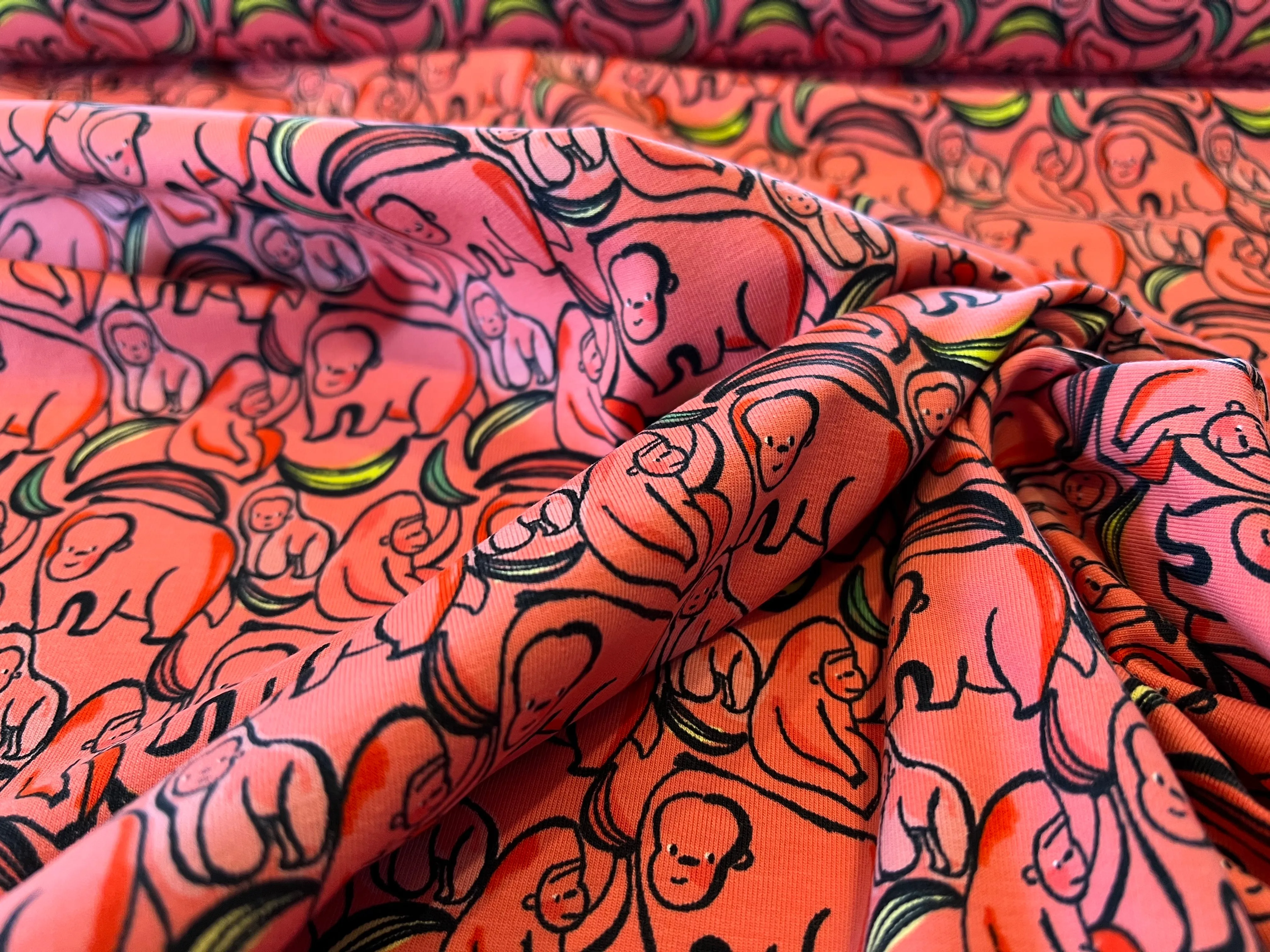 Apes & Bananas 95% Cotton 5% Elastane Knit.   1/4 Metre Price