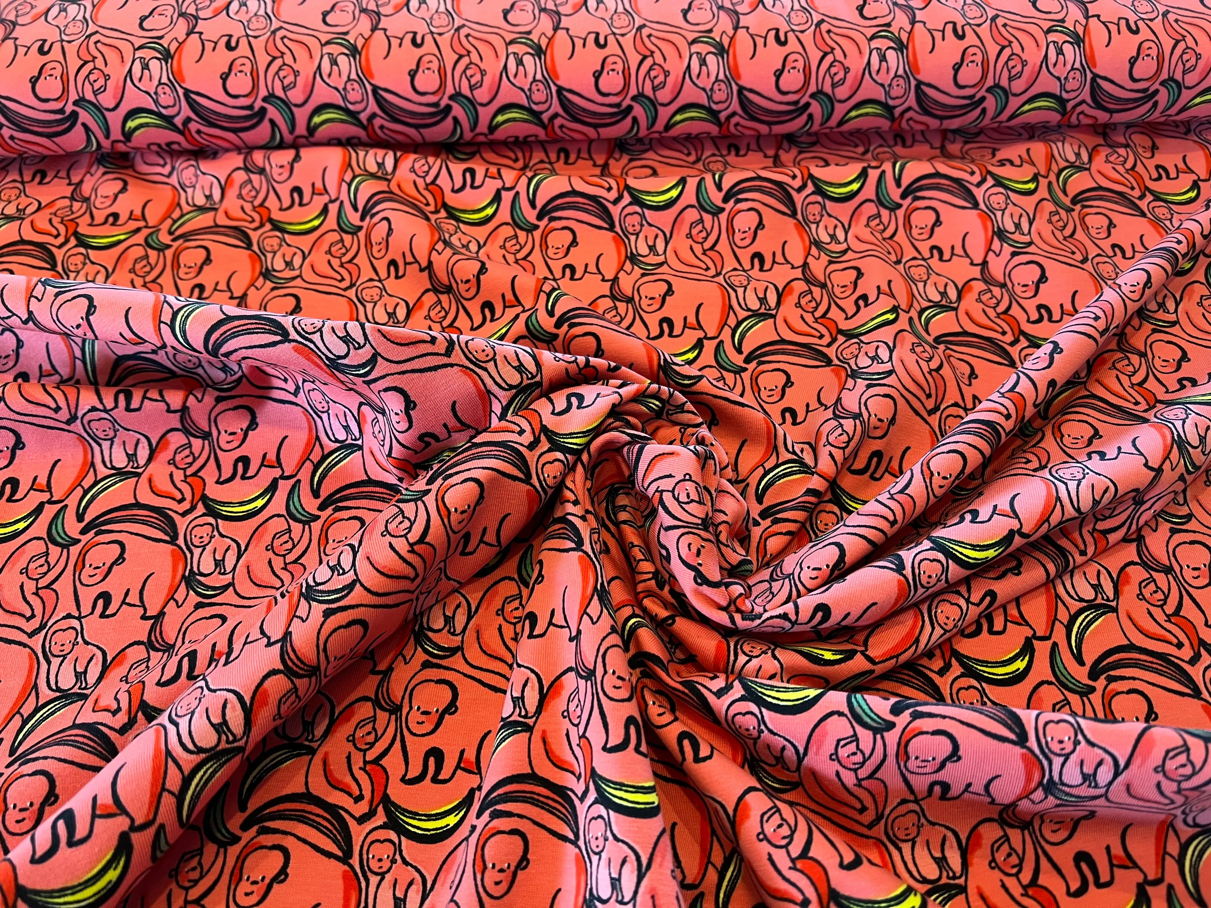 Apes & Bananas 95% Cotton 5% Elastane Knit.   1/4 Metre Price