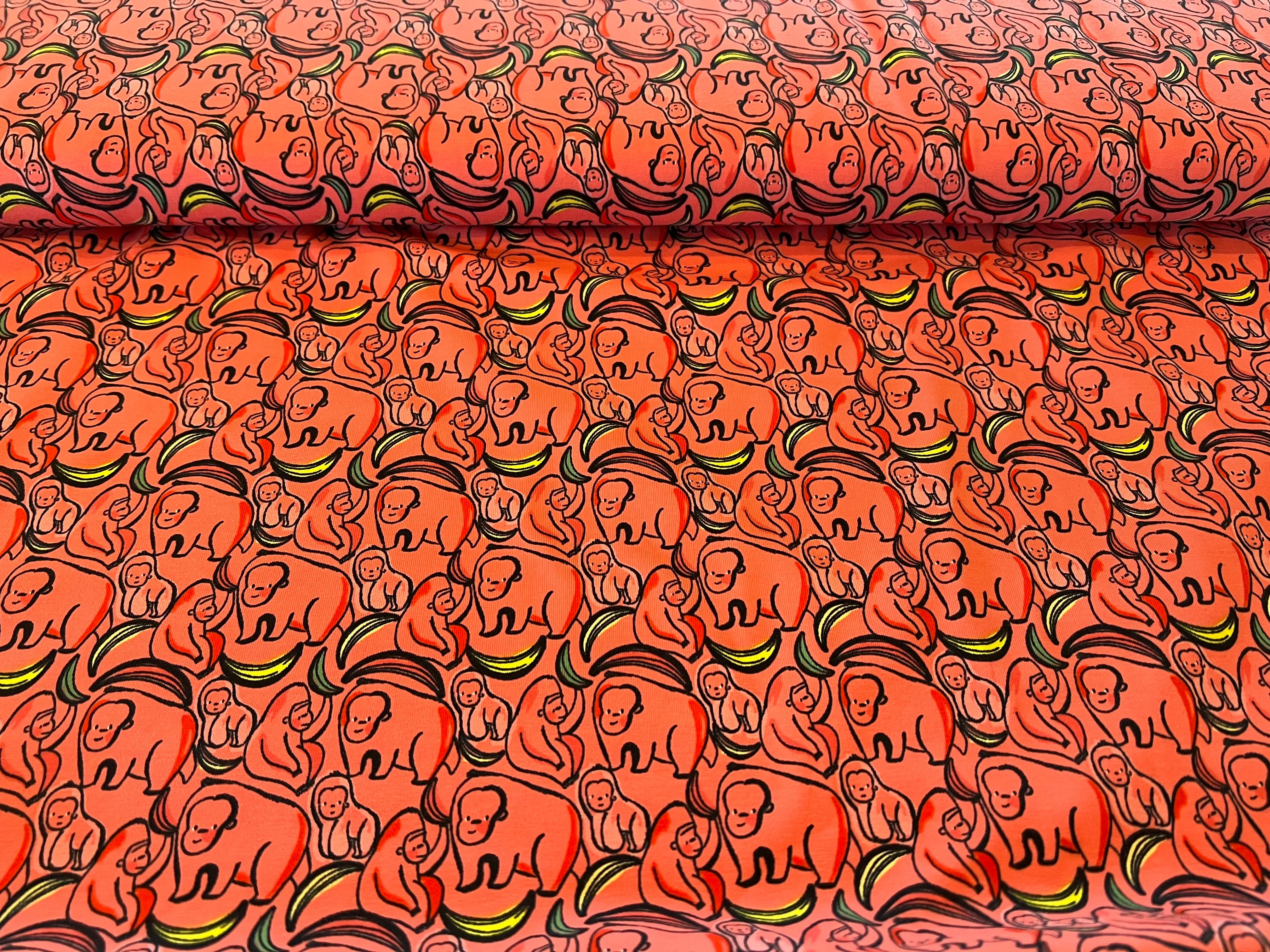 Apes & Bananas 95% Cotton 5% Elastane Knit.   1/4 Metre Price