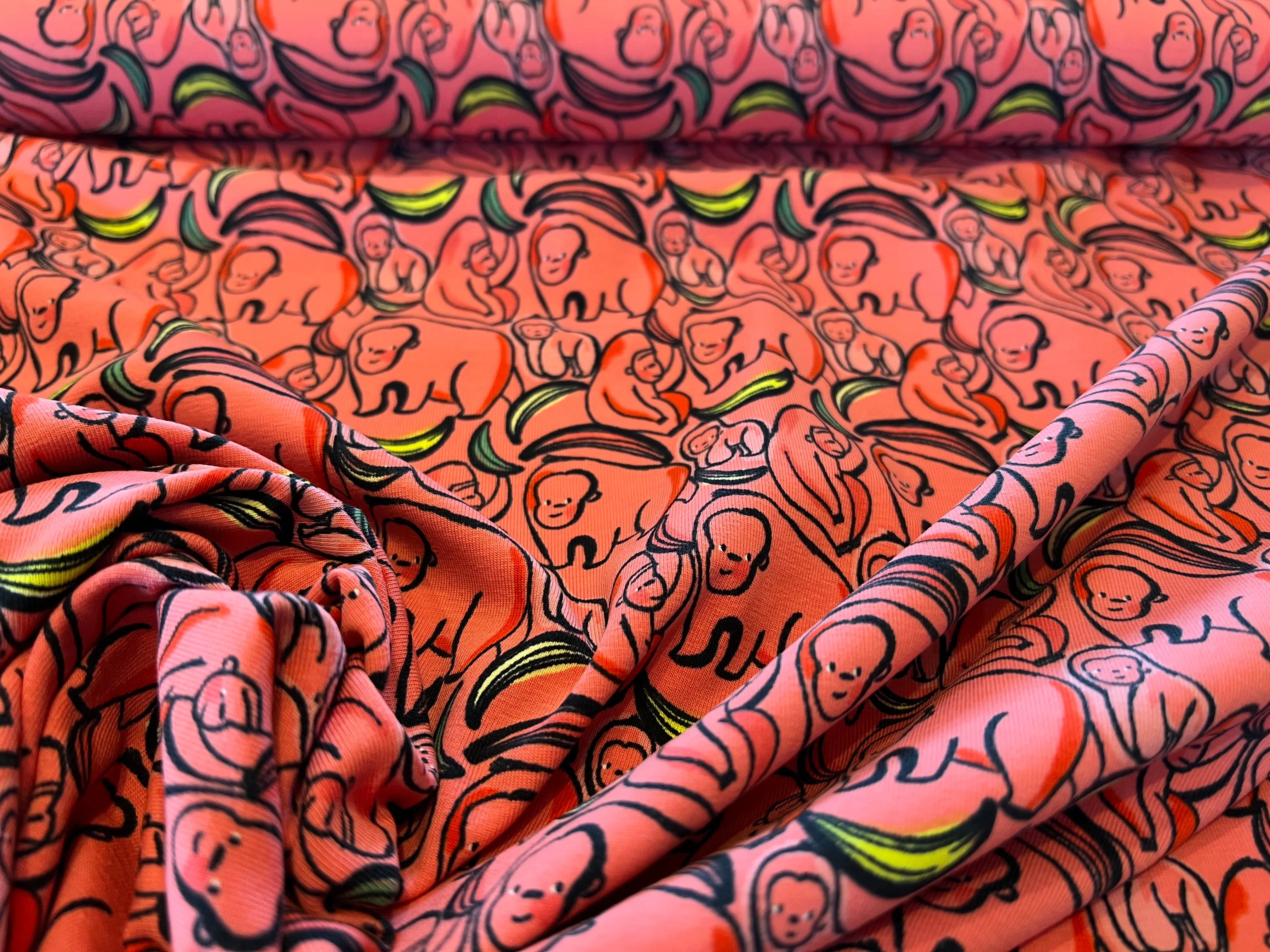 Apes & Bananas 95% Cotton 5% Elastane Knit.   1/4 Metre Price