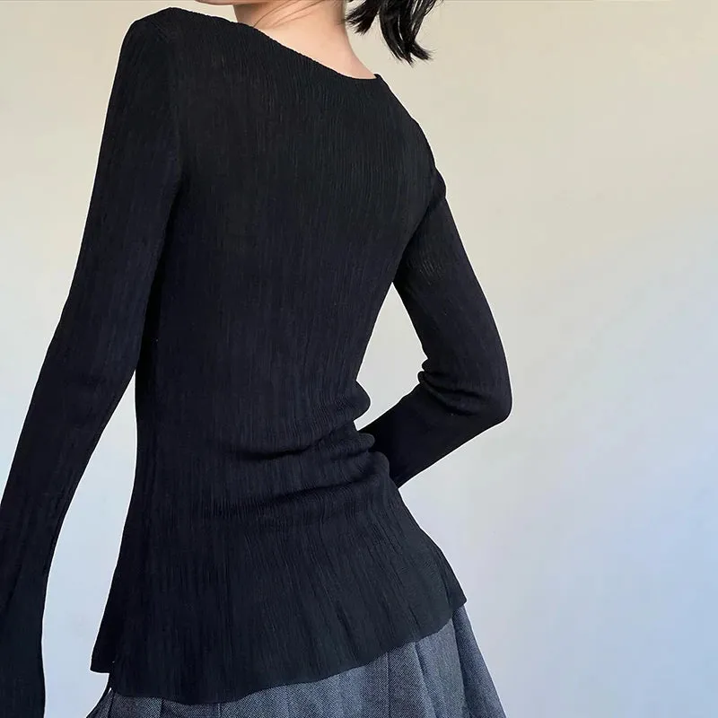 Black Flare Sleeve Knit Top