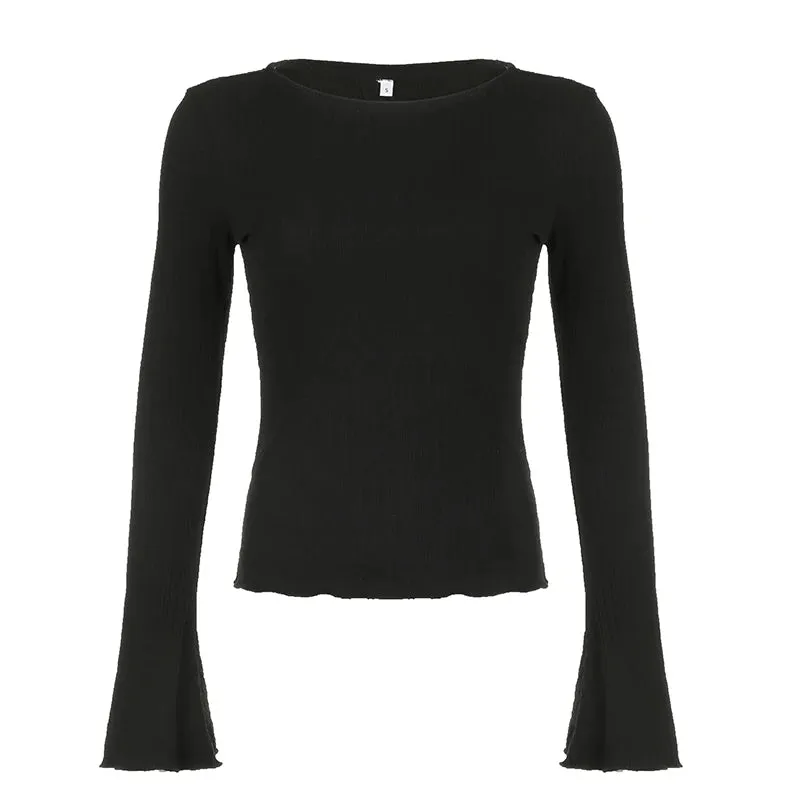 Black Flare Sleeve Knit Top