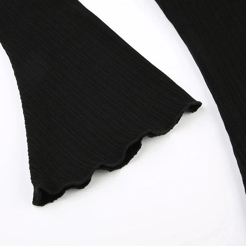 Black Flare Sleeve Knit Top
