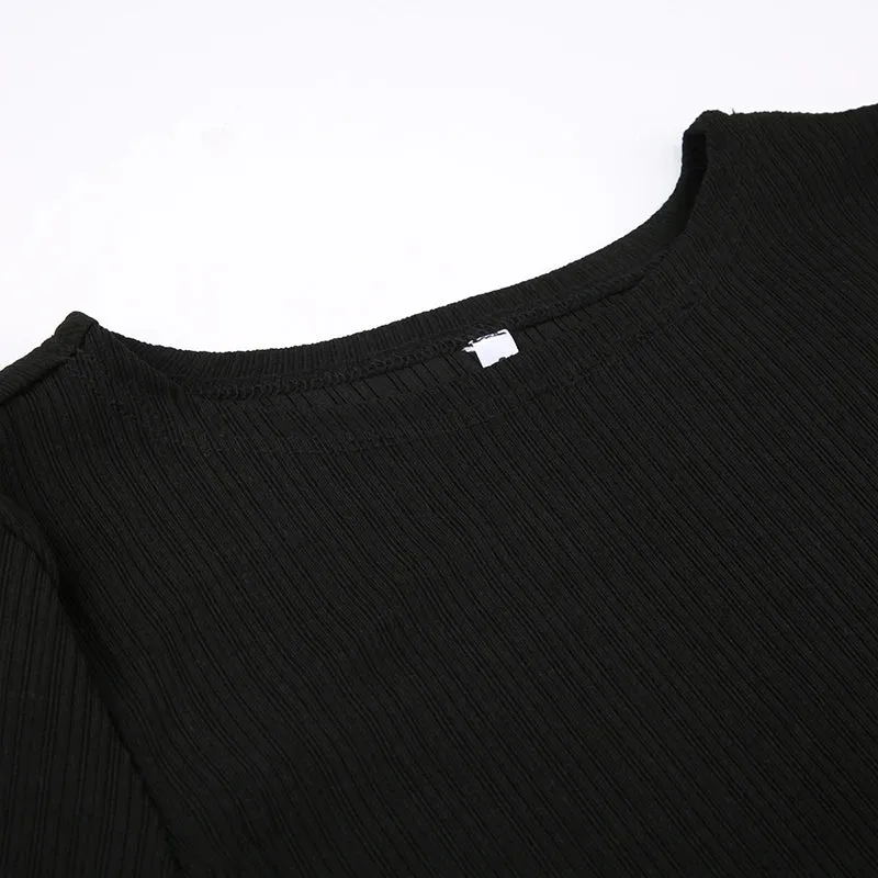 Black Flare Sleeve Knit Top