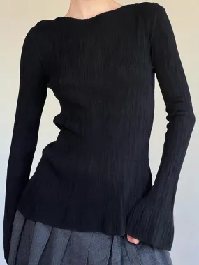 Black Flare Sleeve Knit Top