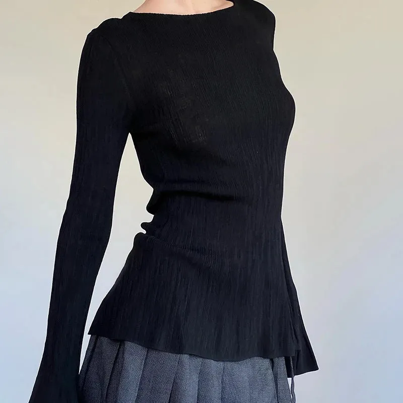 Black Flare Sleeve Knit Top