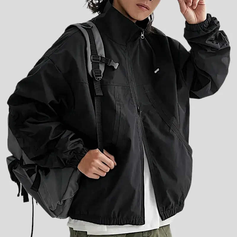 Boxy fit windbreaker with oversized zippers