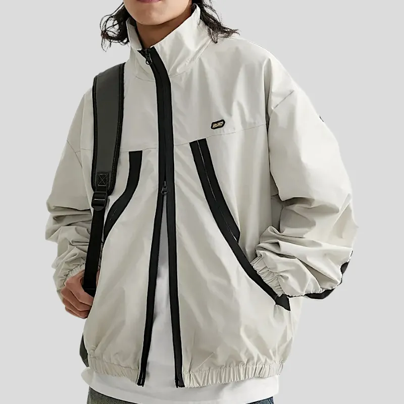 Boxy fit windbreaker with oversized zippers