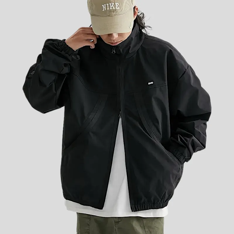 Boxy fit windbreaker with oversized zippers