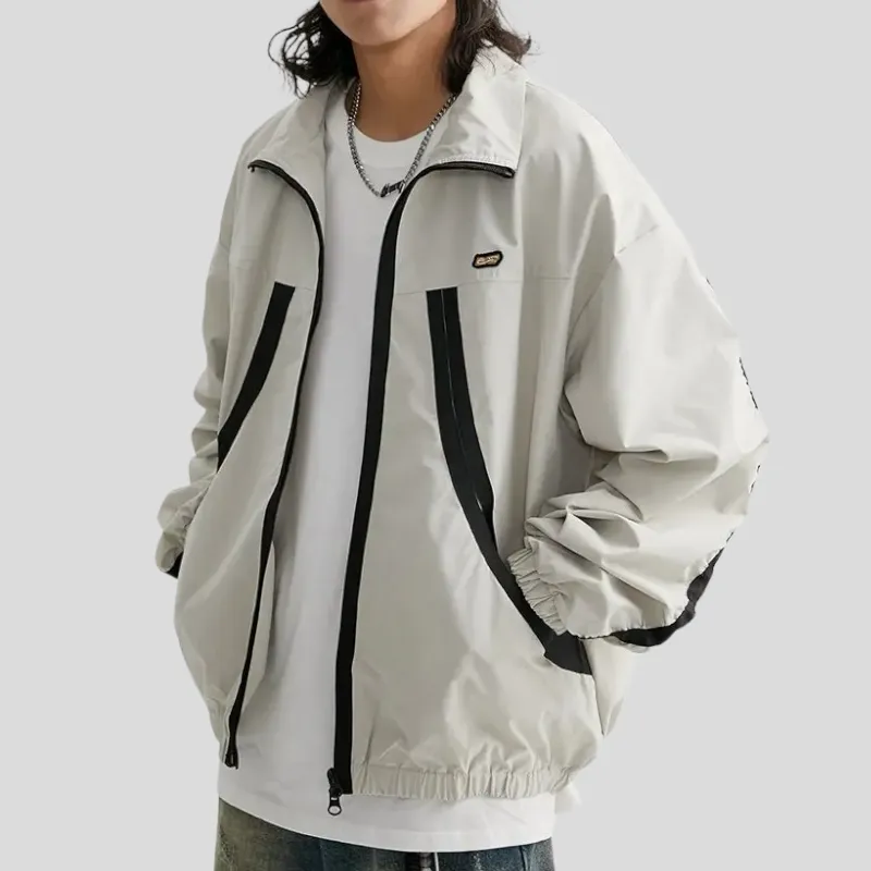 Boxy fit windbreaker with oversized zippers