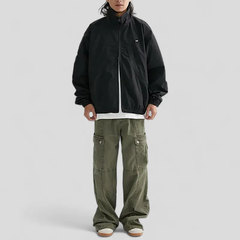 Boxy fit windbreaker with oversized zippers