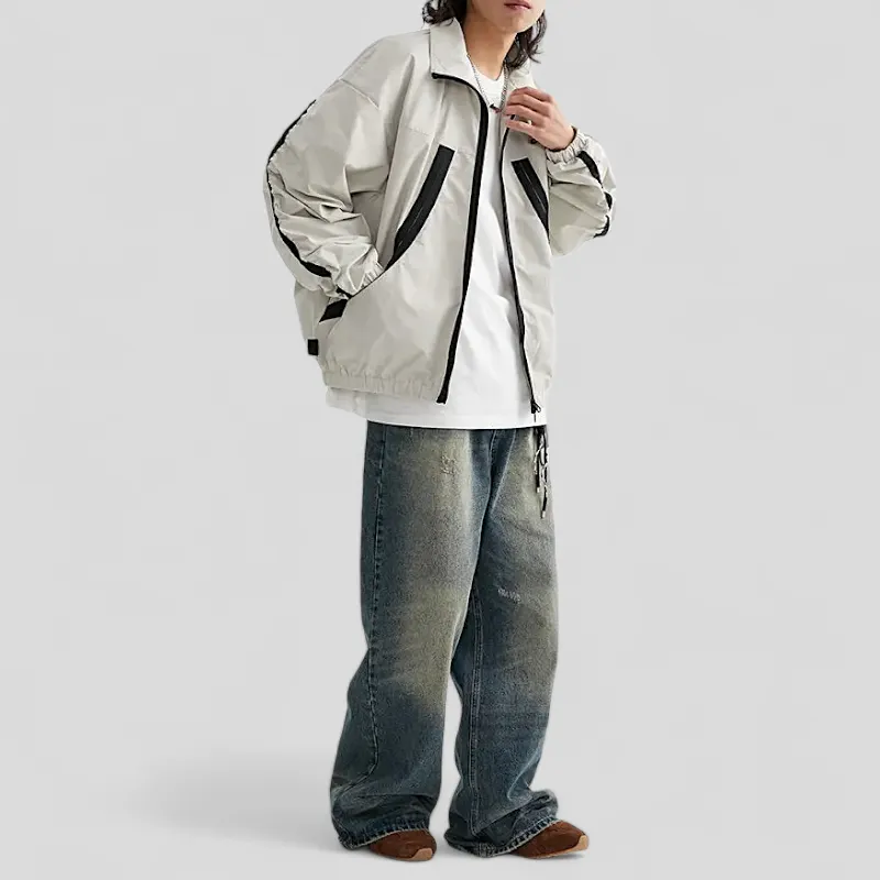 Boxy fit windbreaker with oversized zippers