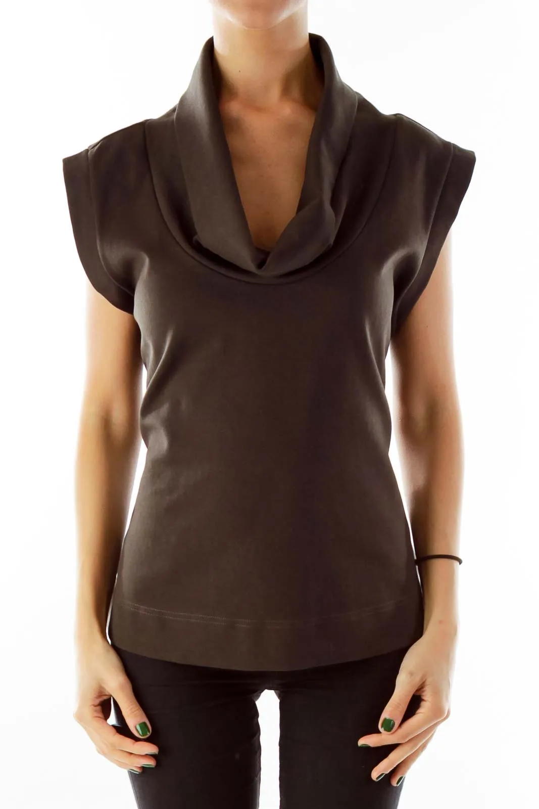 Brown Cowl Neck Sleeveless Top