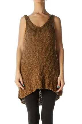 Brown Textured Knit Sleeveless Tunic