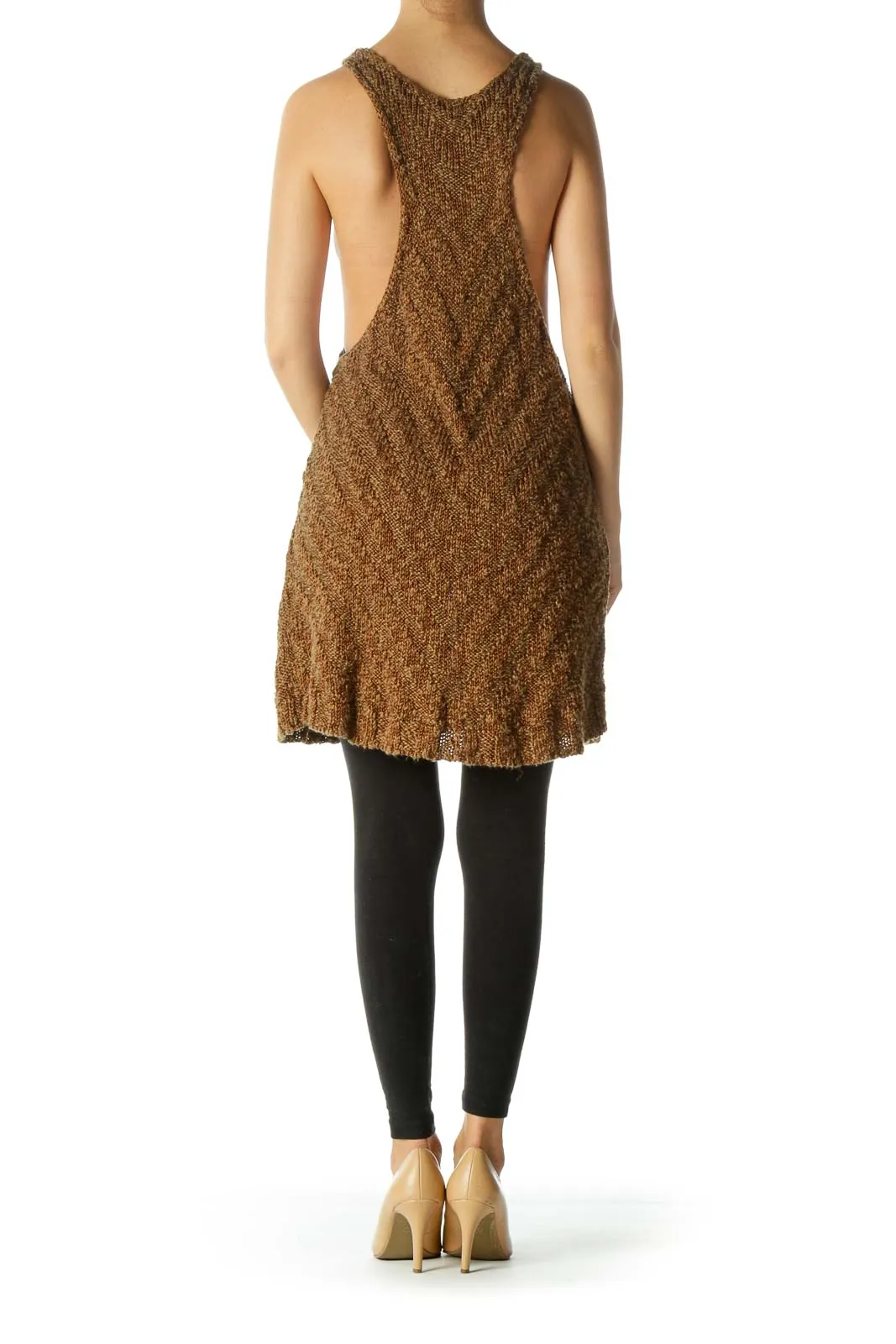 Brown Textured Knit Sleeveless Tunic