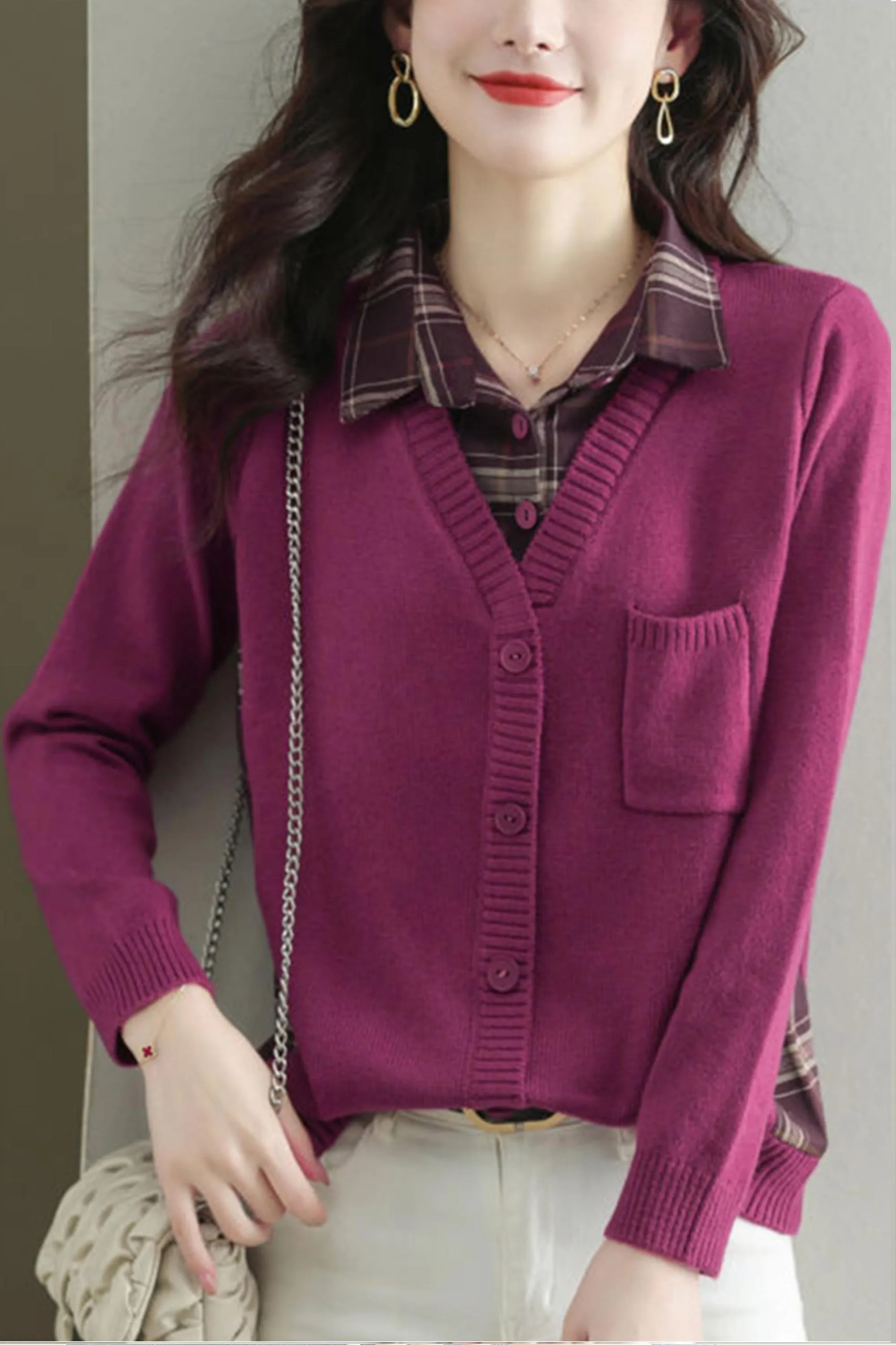 Casual Collared Knit 2 in 1 Pullover Tops