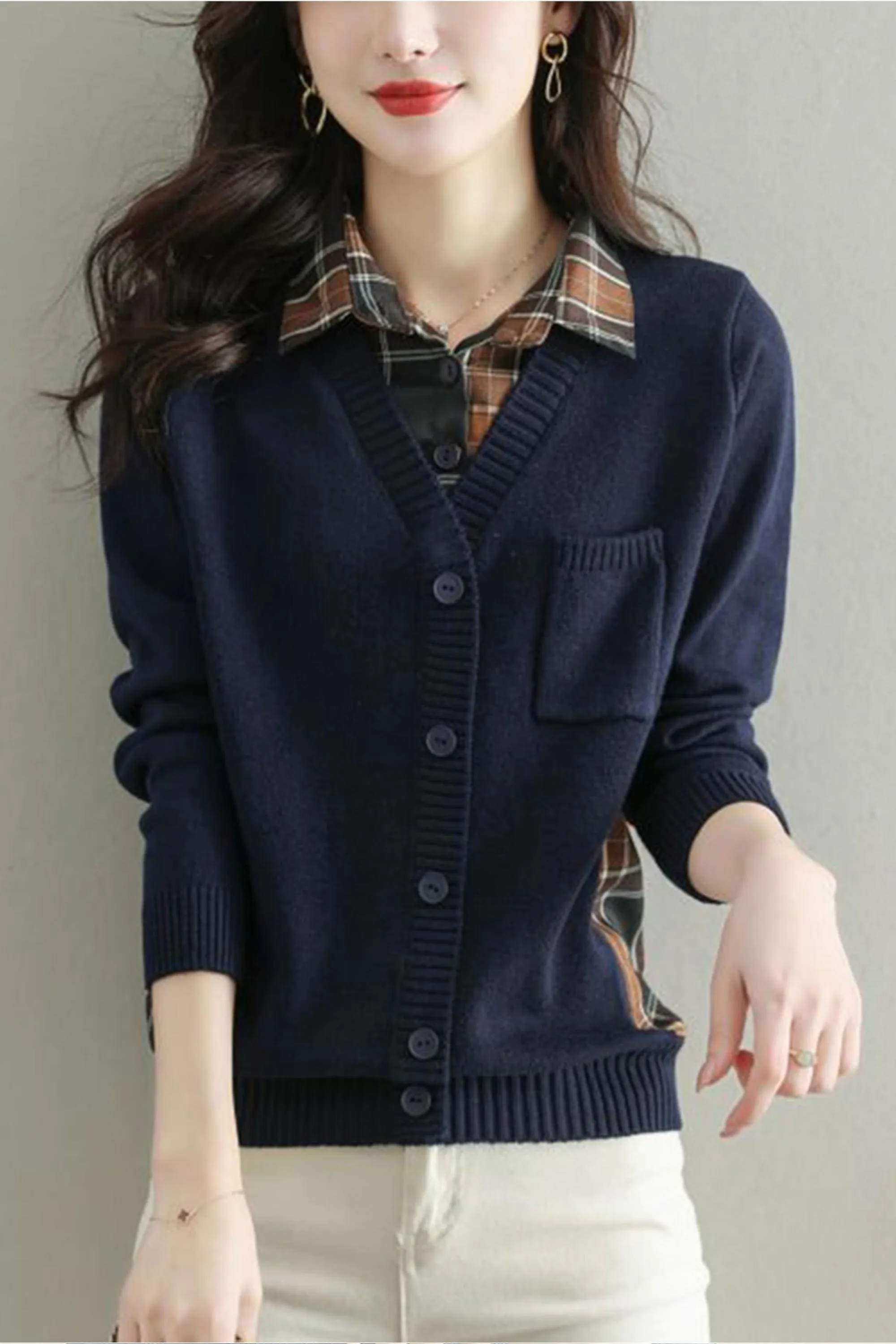 Casual Collared Knit 2 in 1 Pullover Tops