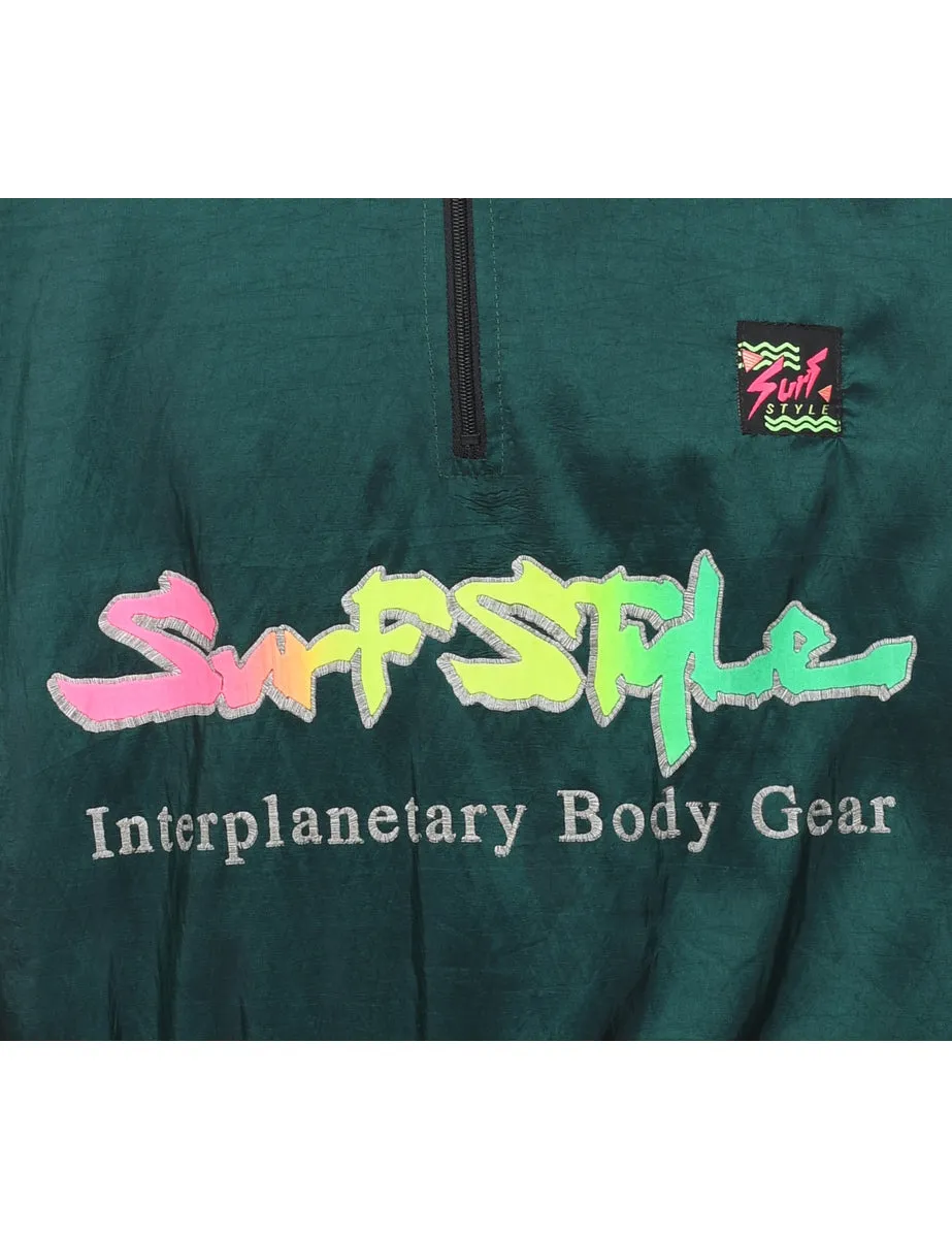 Dark Green & Multi-Colour Printed Quarter-Zip 1990s Winbreaker - XL
