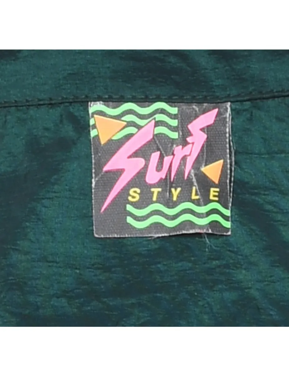 Dark Green & Multi-Colour Printed Quarter-Zip 1990s Winbreaker - XL