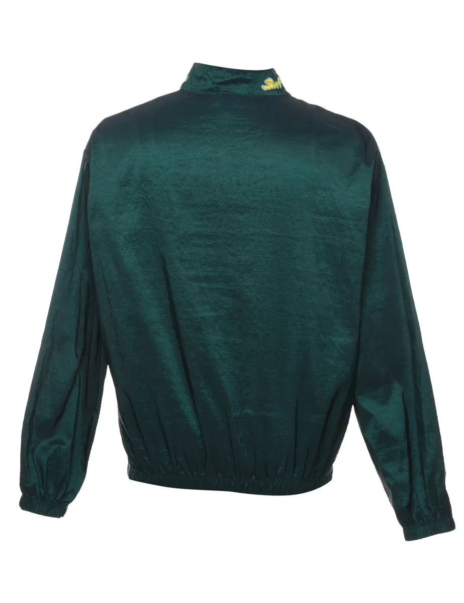 Dark Green & Multi-Colour Printed Quarter-Zip 1990s Winbreaker - XL