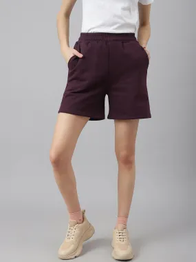 Fitkin Women Purple High-Waist Fleece Shorts