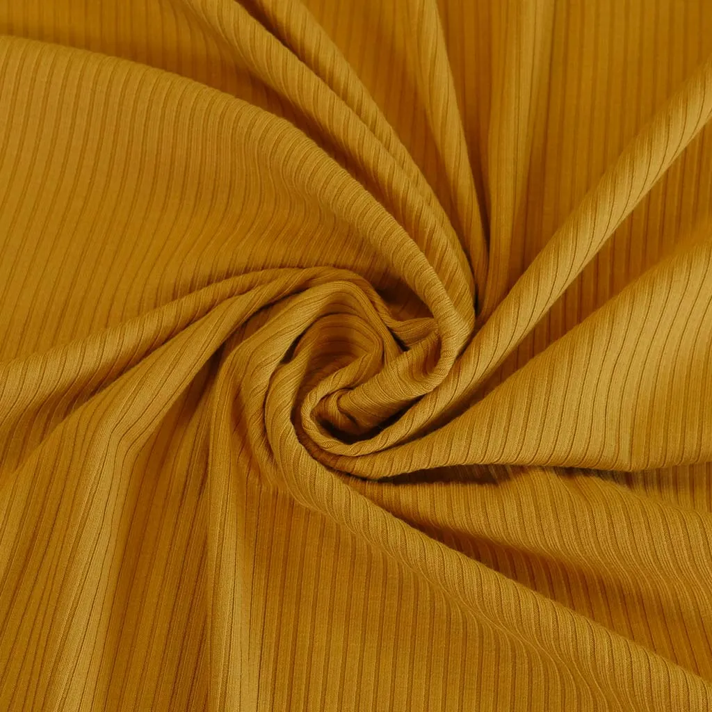 Fuji - Gold Bamboo and Elastane Rib Knit Fabric - 2m Remnant