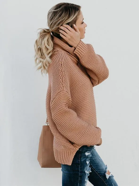 High-neck Long Sleeves Knitting Sweater Tops