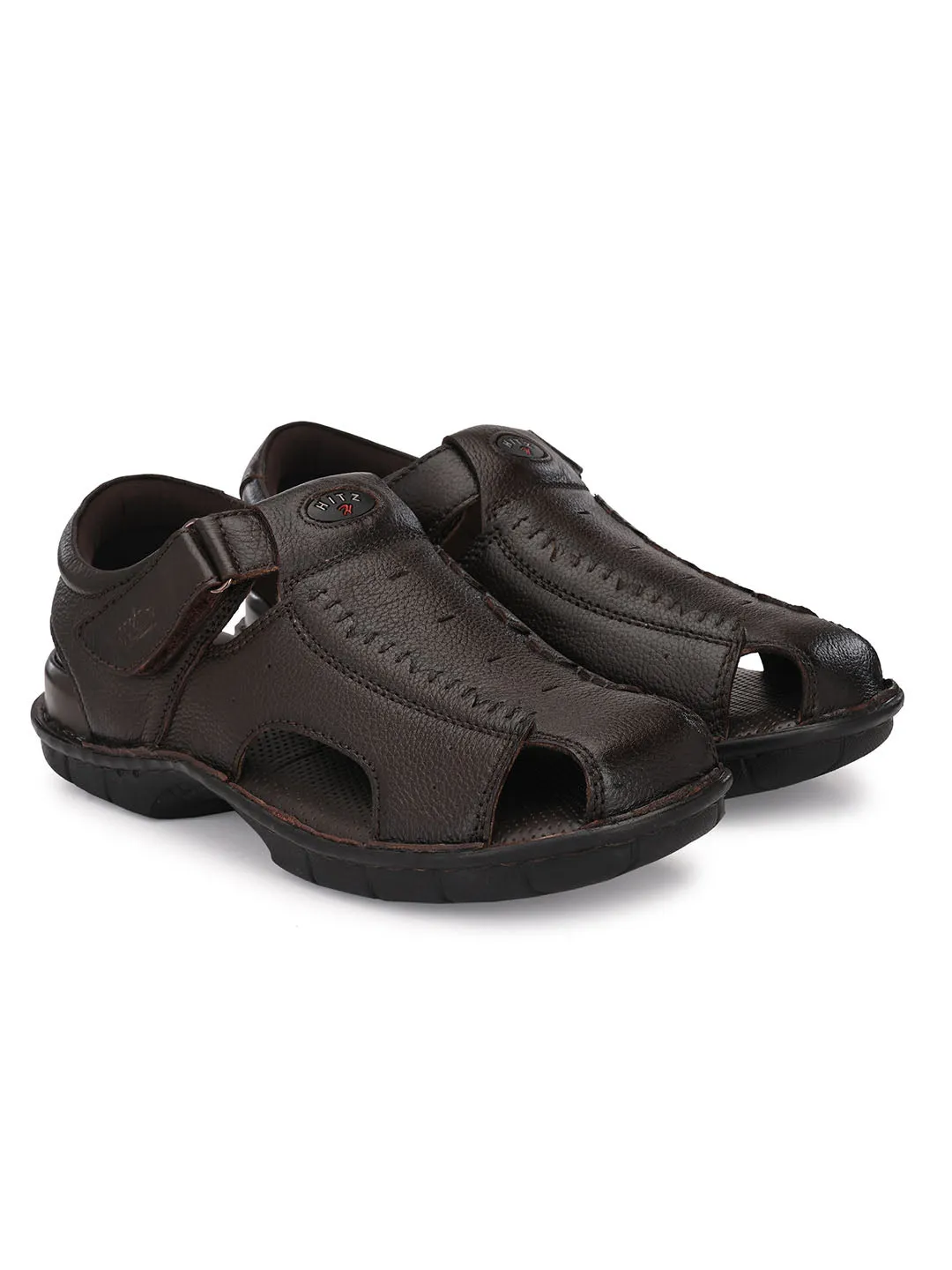 HITZ9602 Men's Brown Leather Casual Velcro Sandals