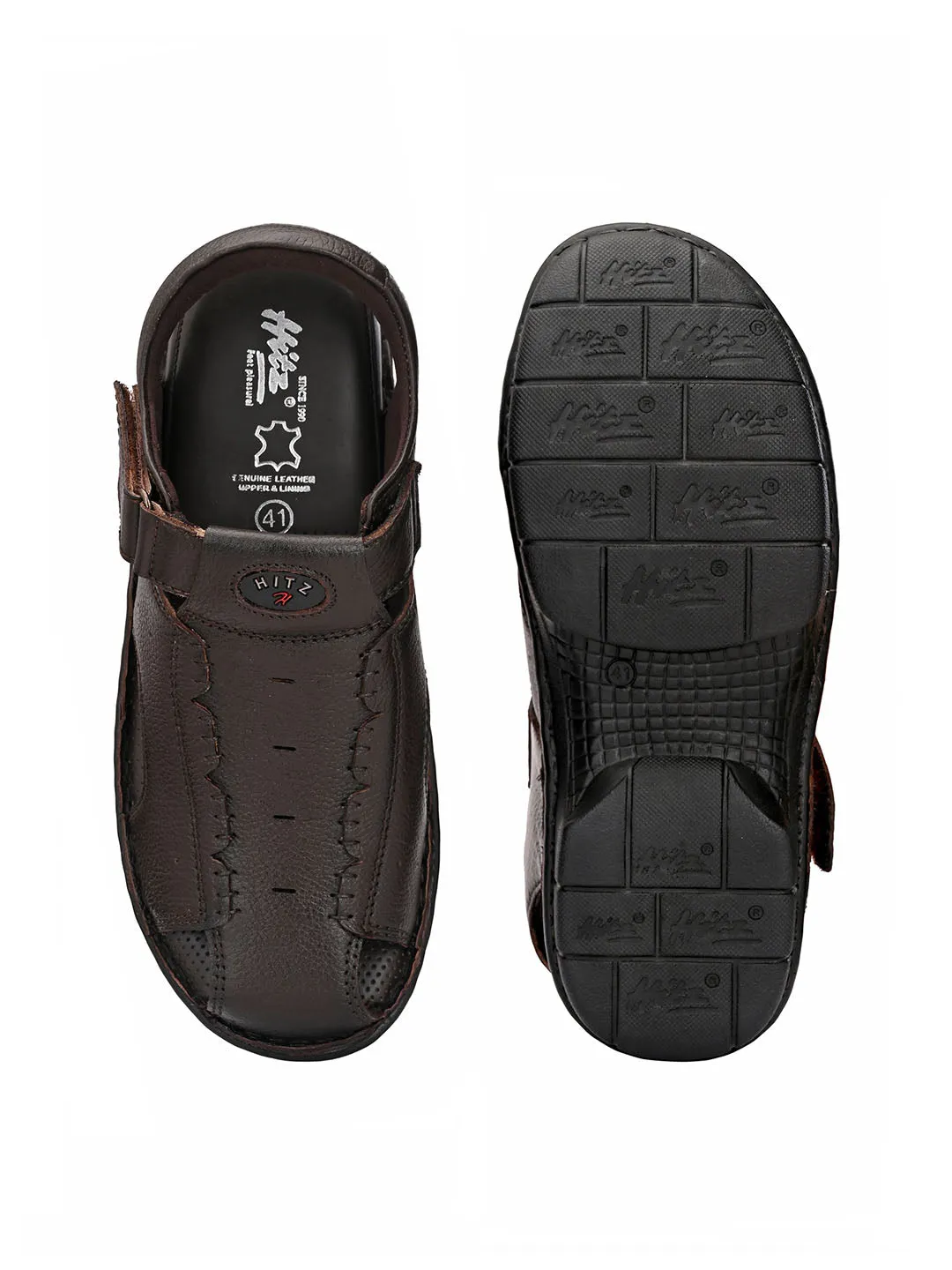 HITZ9602 Men's Brown Leather Casual Velcro Sandals