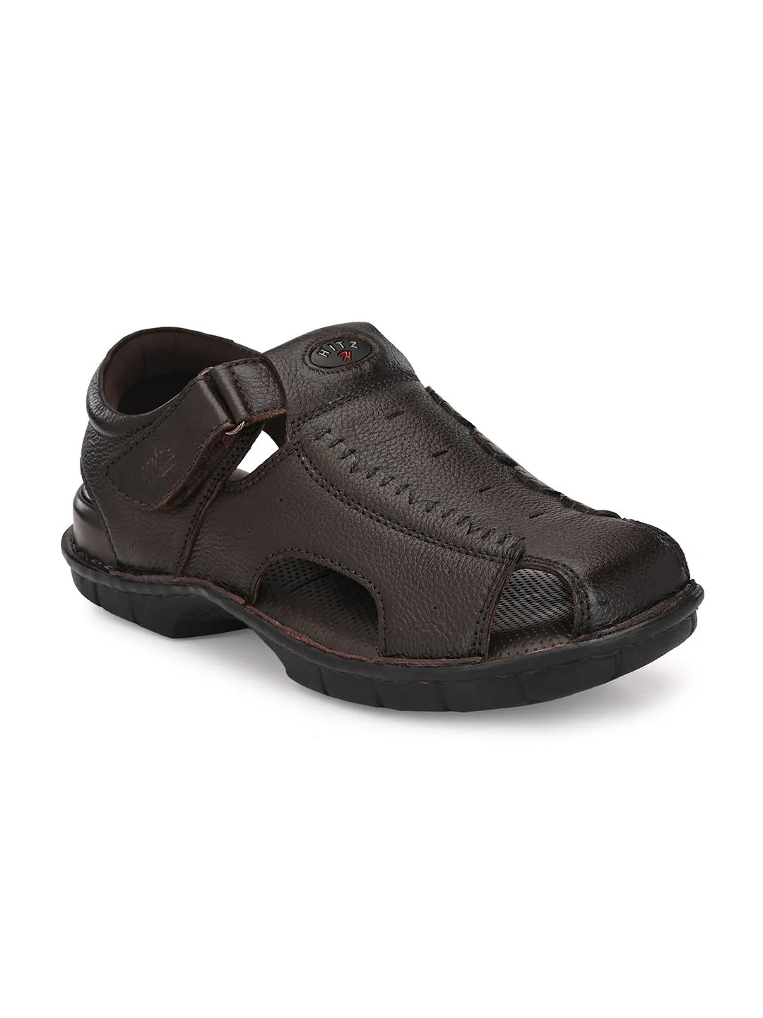 HITZ9602 Men's Brown Leather Casual Velcro Sandals