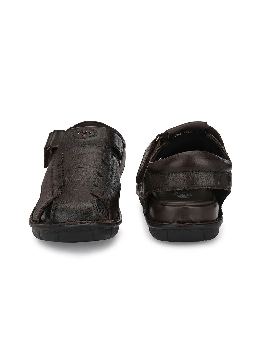 HITZ9602 Men's Brown Leather Casual Velcro Sandals