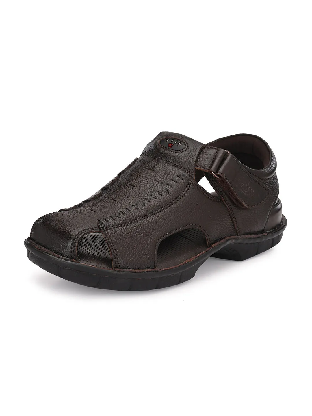 HITZ9602 Men's Brown Leather Casual Velcro Sandals