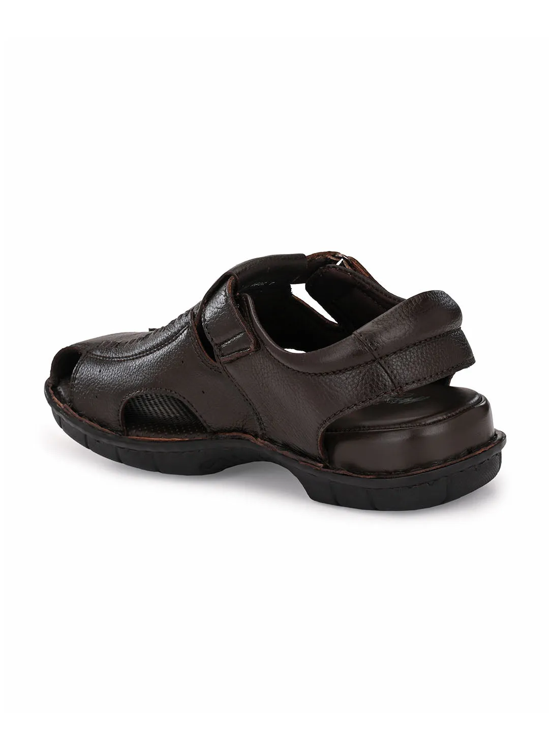 HITZ9602 Men's Brown Leather Casual Velcro Sandals