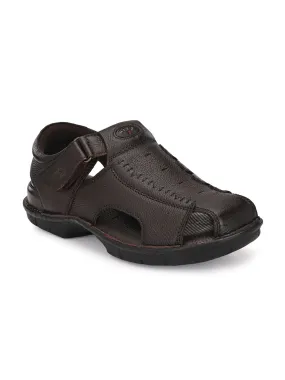 HITZ9602 Men's Brown Leather Casual Velcro Sandals