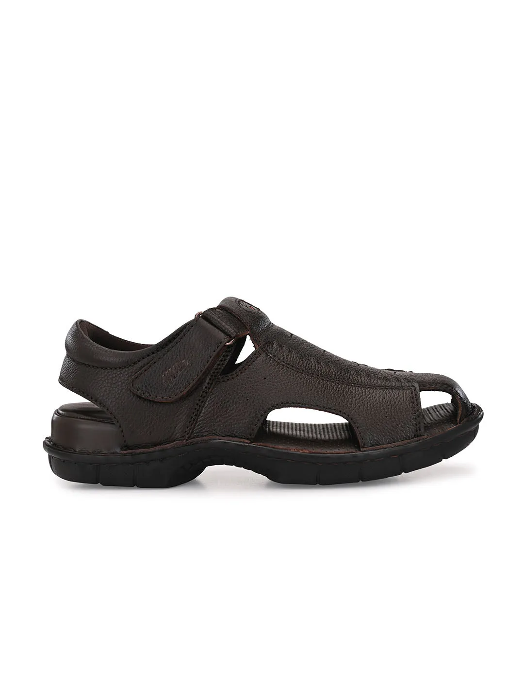 HITZ9602 Men's Brown Leather Casual Velcro Sandals