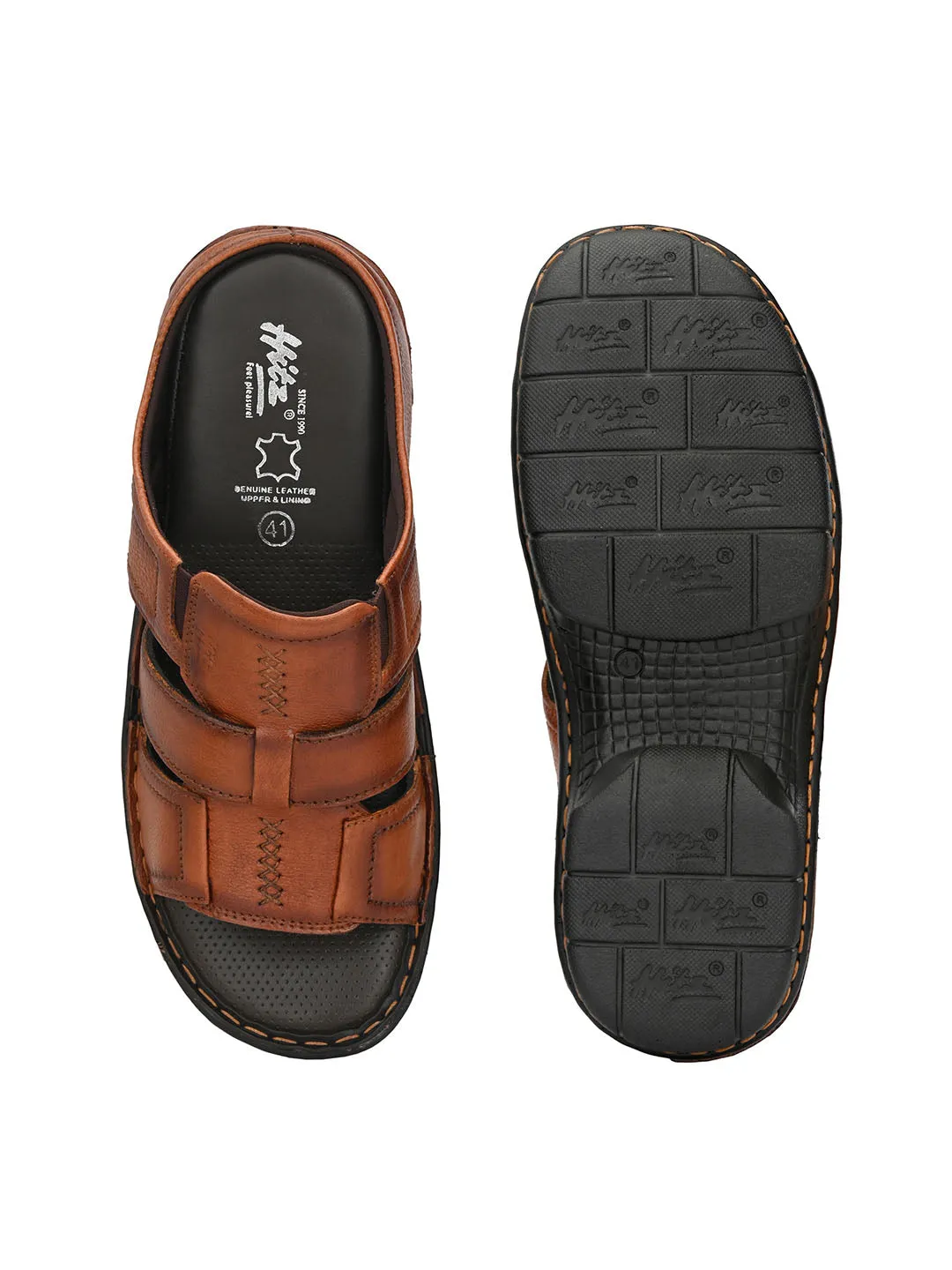 HITZ9620 Men's Tan Leather Casual Open Slipper
