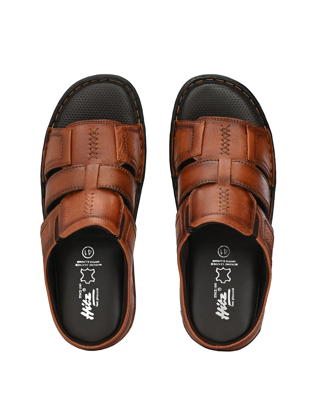 HITZ9620 Men's Tan Leather Casual Open Slipper