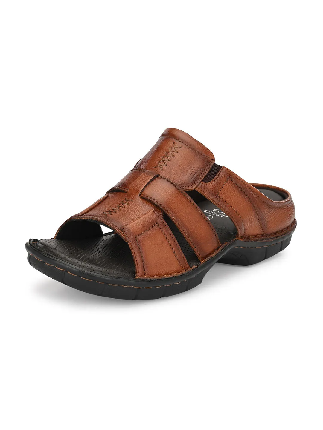 HITZ9620 Men's Tan Leather Casual Open Slipper