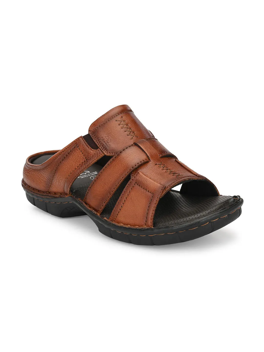 HITZ9620 Men's Tan Leather Casual Open Slipper