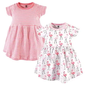 Hudson Baby Baby and Toddler Girl Cotton Dresses, Flamingos, 0-3 Months