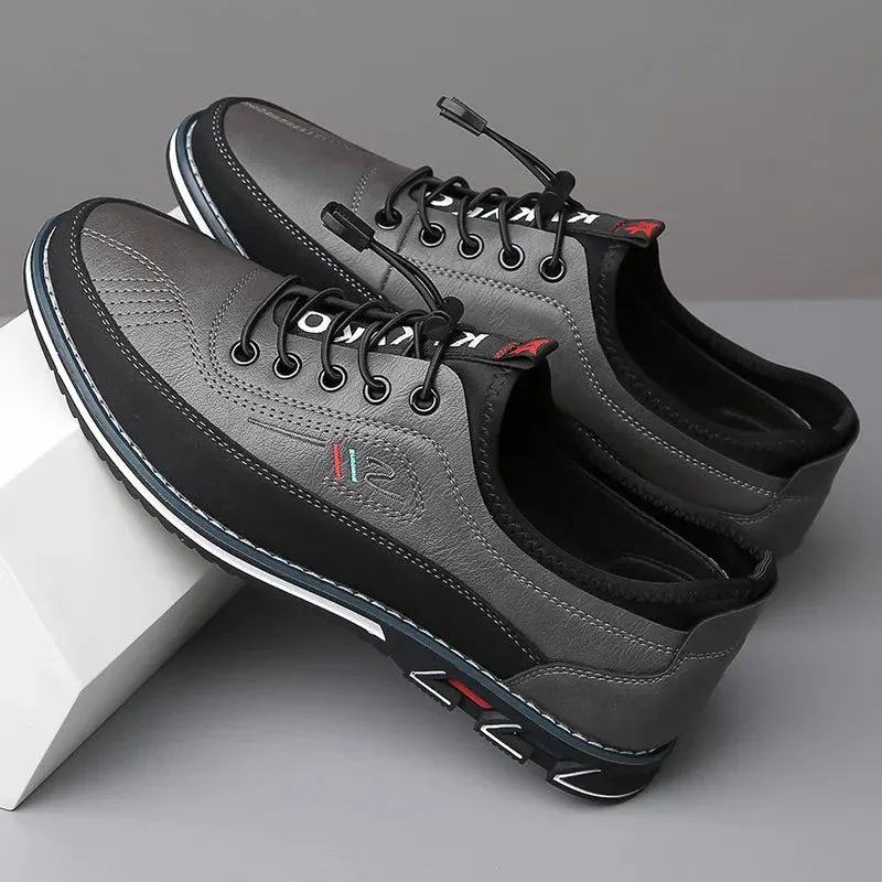 LaceMan - Heren Sportieve Sneakers met Imitatie Leren Bovenwerk, Contrasterende Panelen, en Elastische Veters