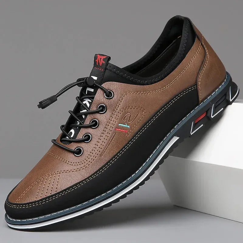 LaceMan - Heren Sportieve Sneakers met Imitatie Leren Bovenwerk, Contrasterende Panelen, en Elastische Veters