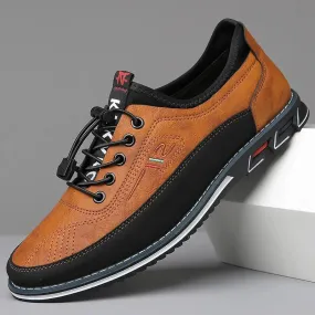 LaceMan - Heren Sportieve Sneakers met Imitatie Leren Bovenwerk, Contrasterende Panelen, en Elastische Veters