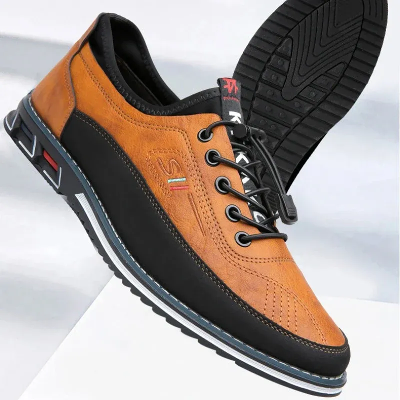 LaceMan - Heren Sportieve Sneakers met Imitatie Leren Bovenwerk, Contrasterende Panelen, en Elastische Veters