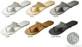 ladies metallic sandals with faceted metallic mesh embellishment Case of 36