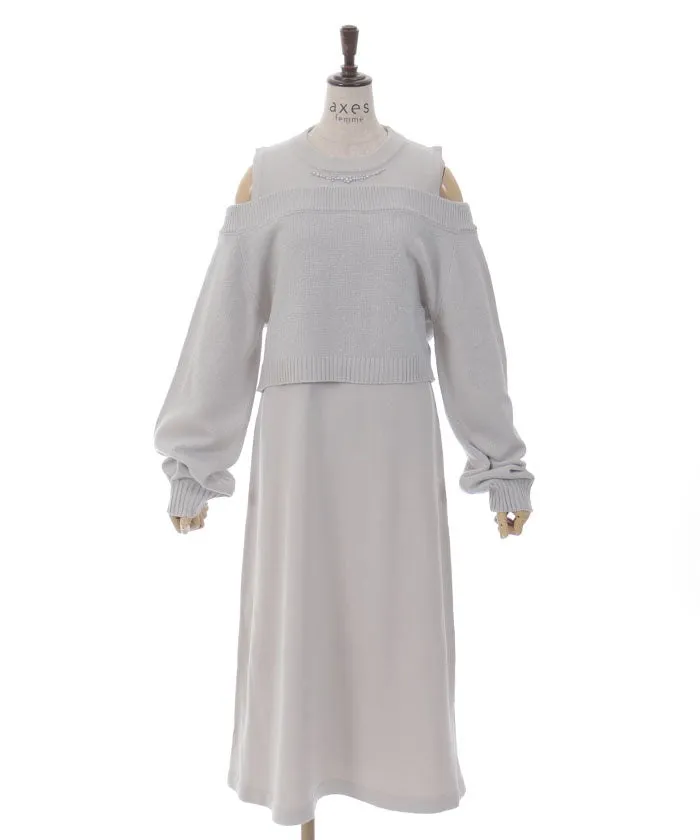 Lamé Cardigan & Knit Dress Set